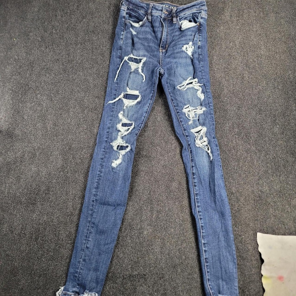 American Eagle Ne(x)t Level Stretch Skinny Jeans Blue Ripped Distressed Size 4L